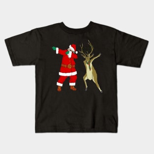 Dabbing Santa And Reindeer Christmas Dab Kids T-Shirt